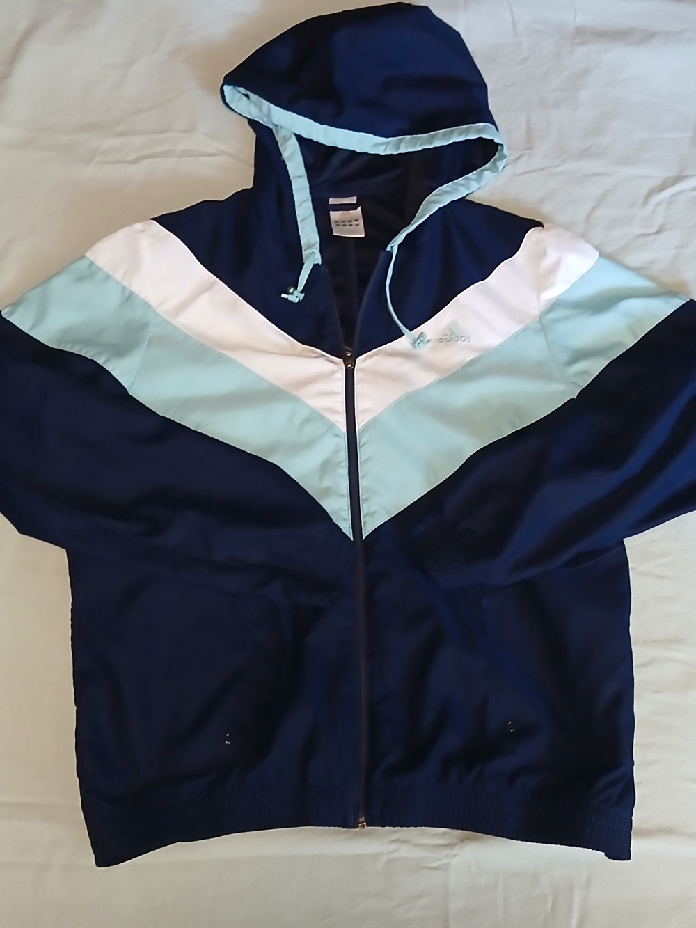 adidas Navy, Light Blue & White Hooded Windbreaker XL